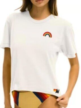 Aviator Nation Rainbow Embroidered Boyfriend Tee- size S